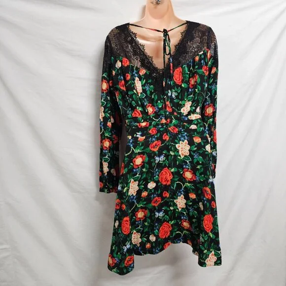 By Anthropologie Lacy V-Neck Mini Dress Women Size 4 Black - Picture 10 of 14